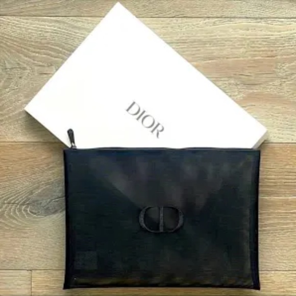 NEW Dior Black Mesh Makeup Cosmetic Bag Pouch Travel Trousse With Box GWP - Picture 1 of 1